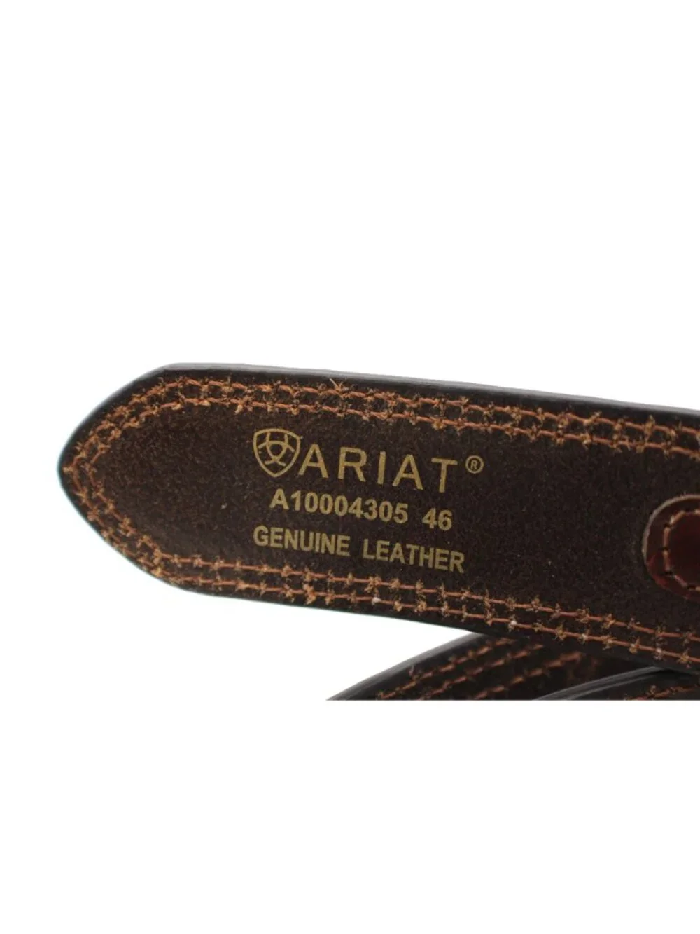 Ariat Mens 46 Two Tone Brown Genuine Leather Belt Double Stitching Silver Buckle